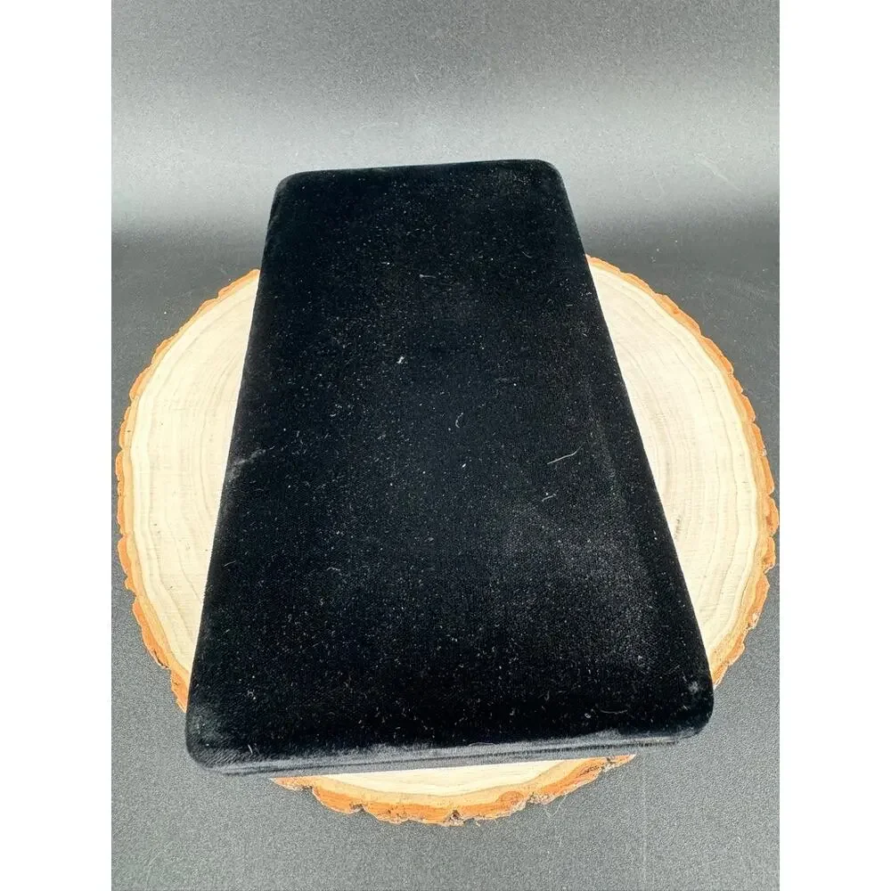 Vintage Black Velvet Jewelry Box w/ Pouches Gold Trim Travel Organizer